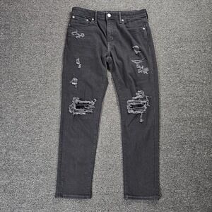 American Eagle Jeans Mens 30x30 Athletic Fit Black Cozy Airflex Distressed Black